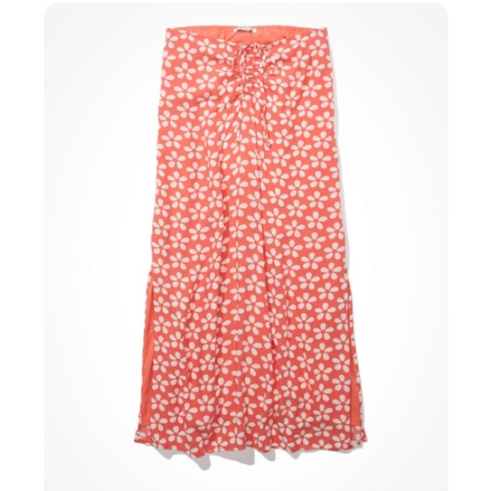 American Eagle Outfitters Pink Pleated A-Line Midi Skirt